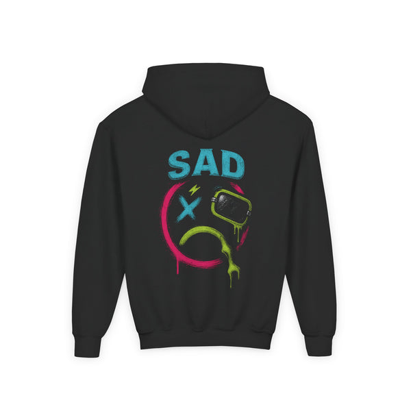 Youth Hoodie — 'SAD' Colorful Drip Smile Graphic