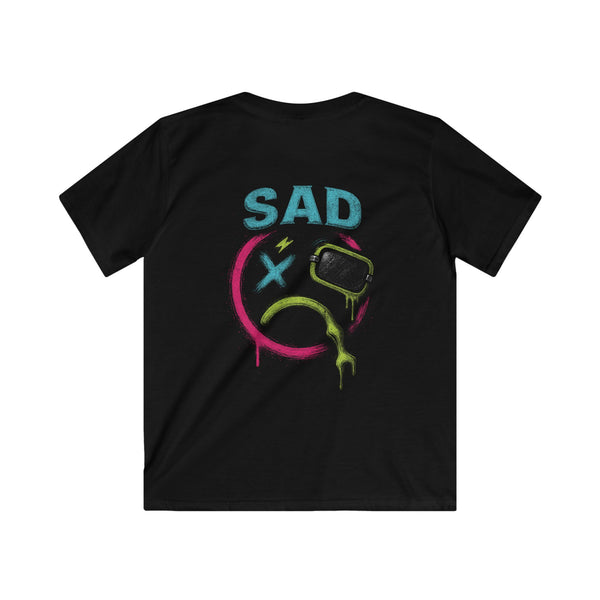 Kids Tee — Retro Neon 'SAD' Graffiti Smiley Shirt